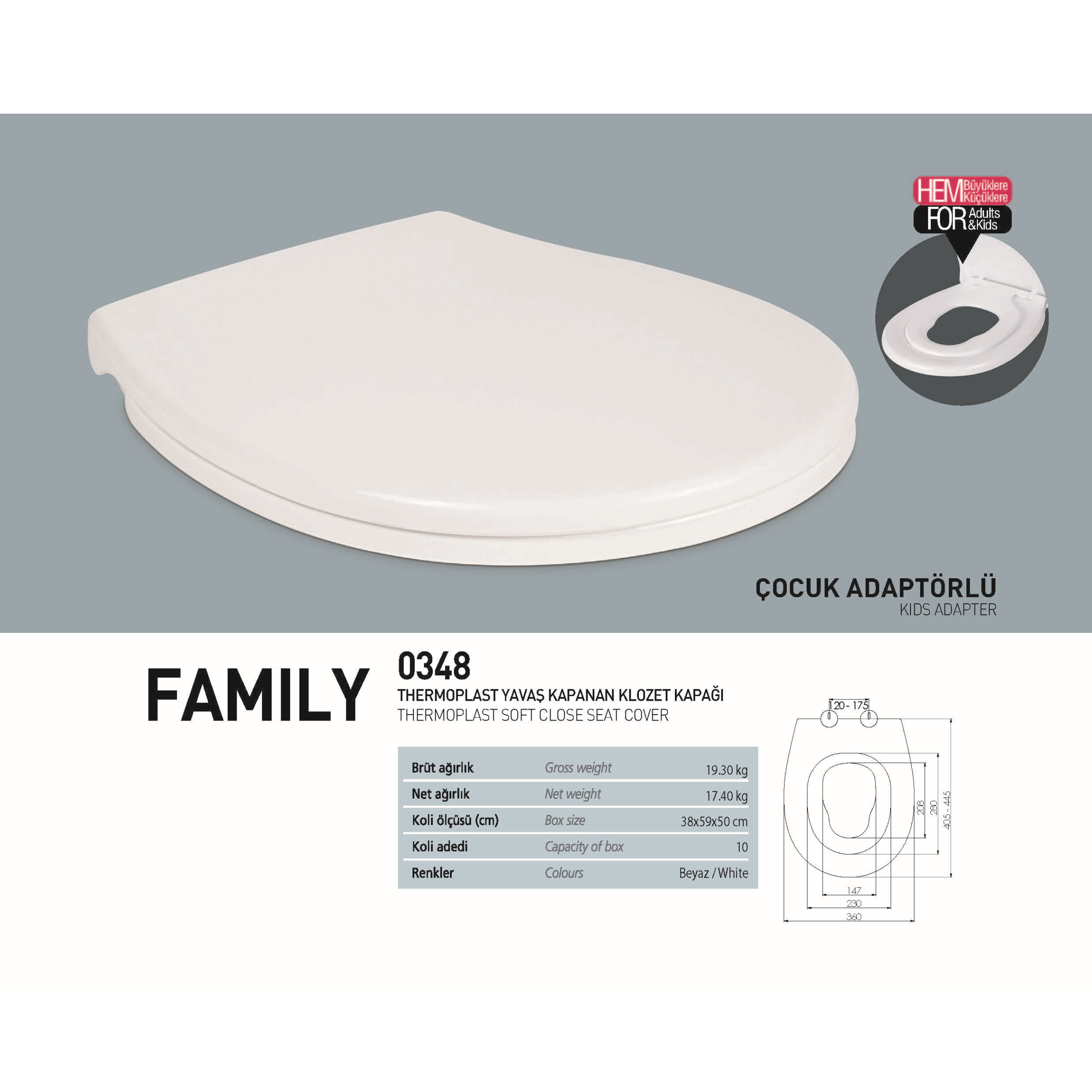NKP FAMILY TERMOSPLAST YAVAŞ KAPANAN KLOZET KAPAĞI-ÇOCUK ADAPTÖRLÜ
